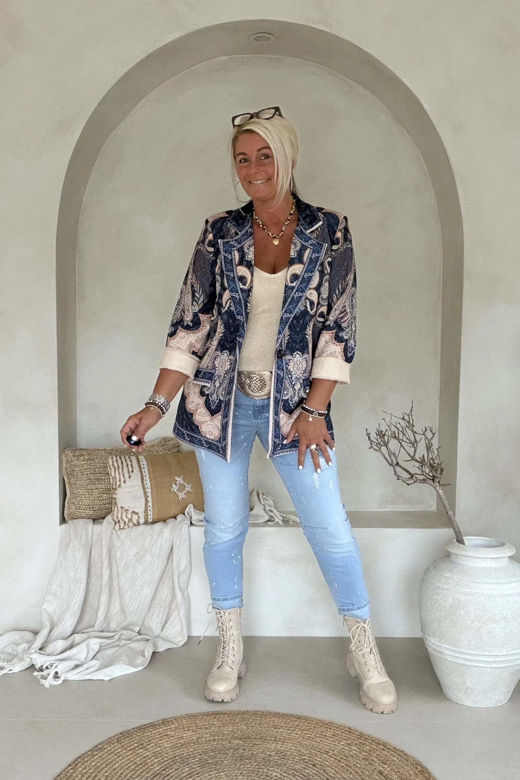 Boho Chic Paisley Blazer Paige, Blauwtinten. - Afbeelding 4