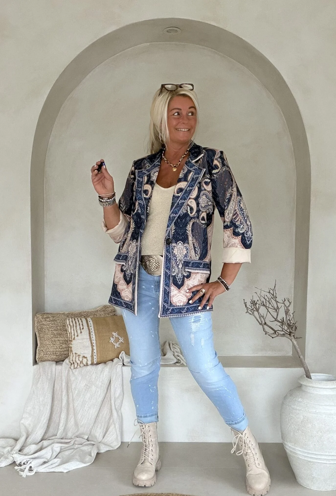 Boho Chic Paisley Blazer Paige, Blauwtinten. - Afbeelding 8