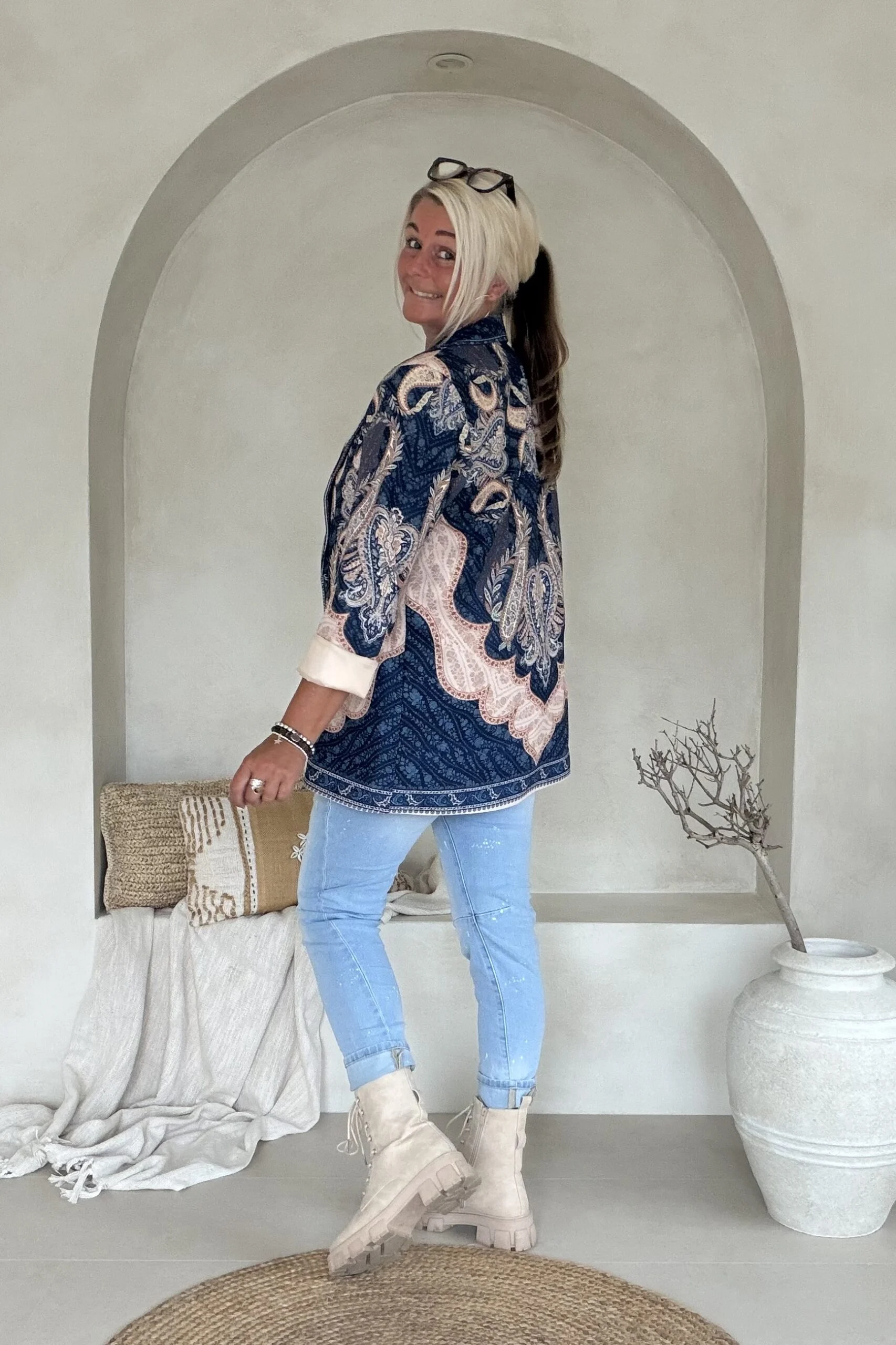 Boho Chic Paisley Blazer Paige, Blauwtinten. - Afbeelding 5