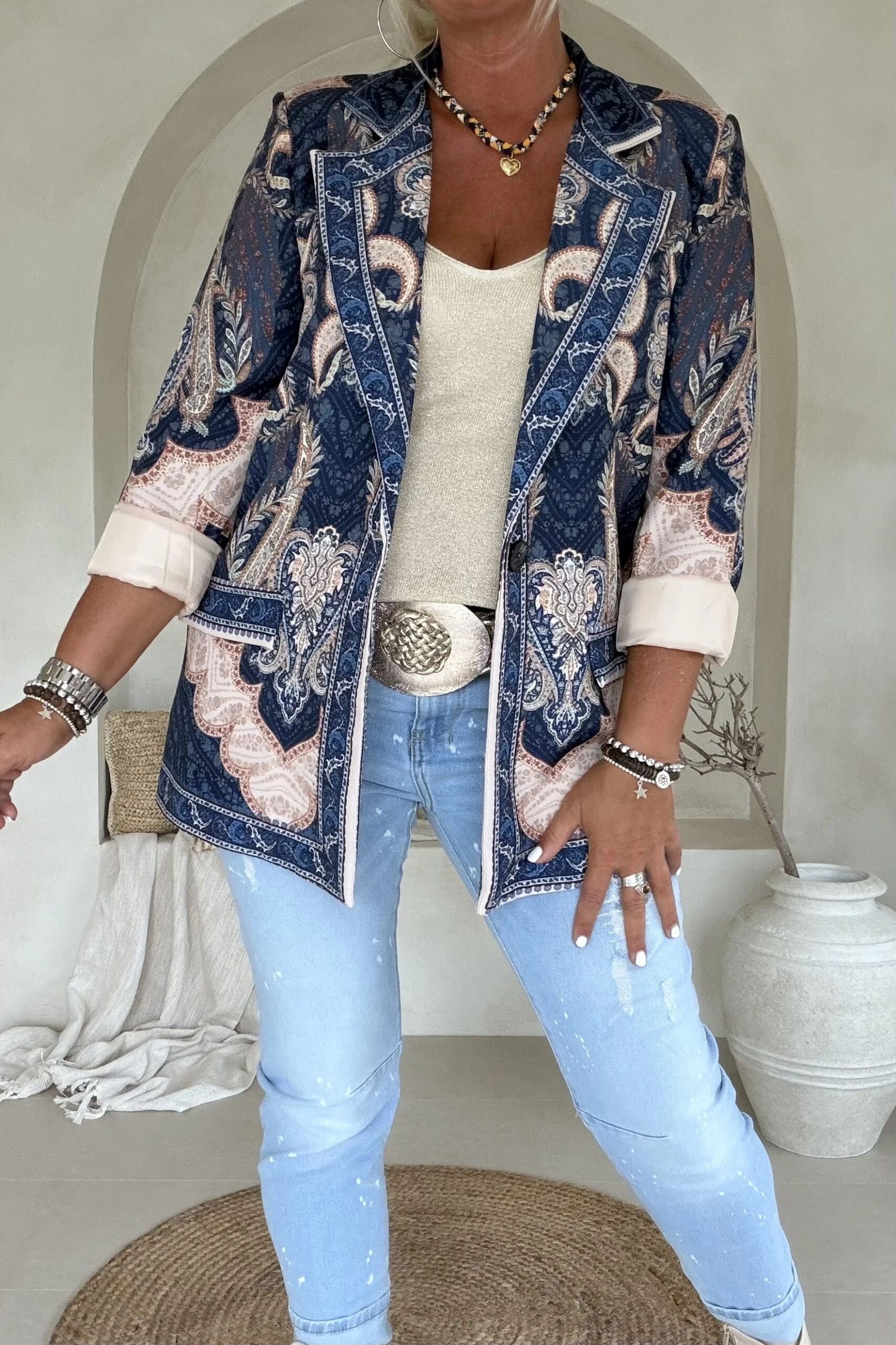 Boho Chic Paisley Blazer Paige, Blauwtinten. - Afbeelding 3