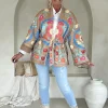 Boho Kimono Jasje Jolijn met vrolijke Print, Camel.