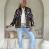 Gewatteerd jasje Janine met Borduursels, Bruin met Blauw.