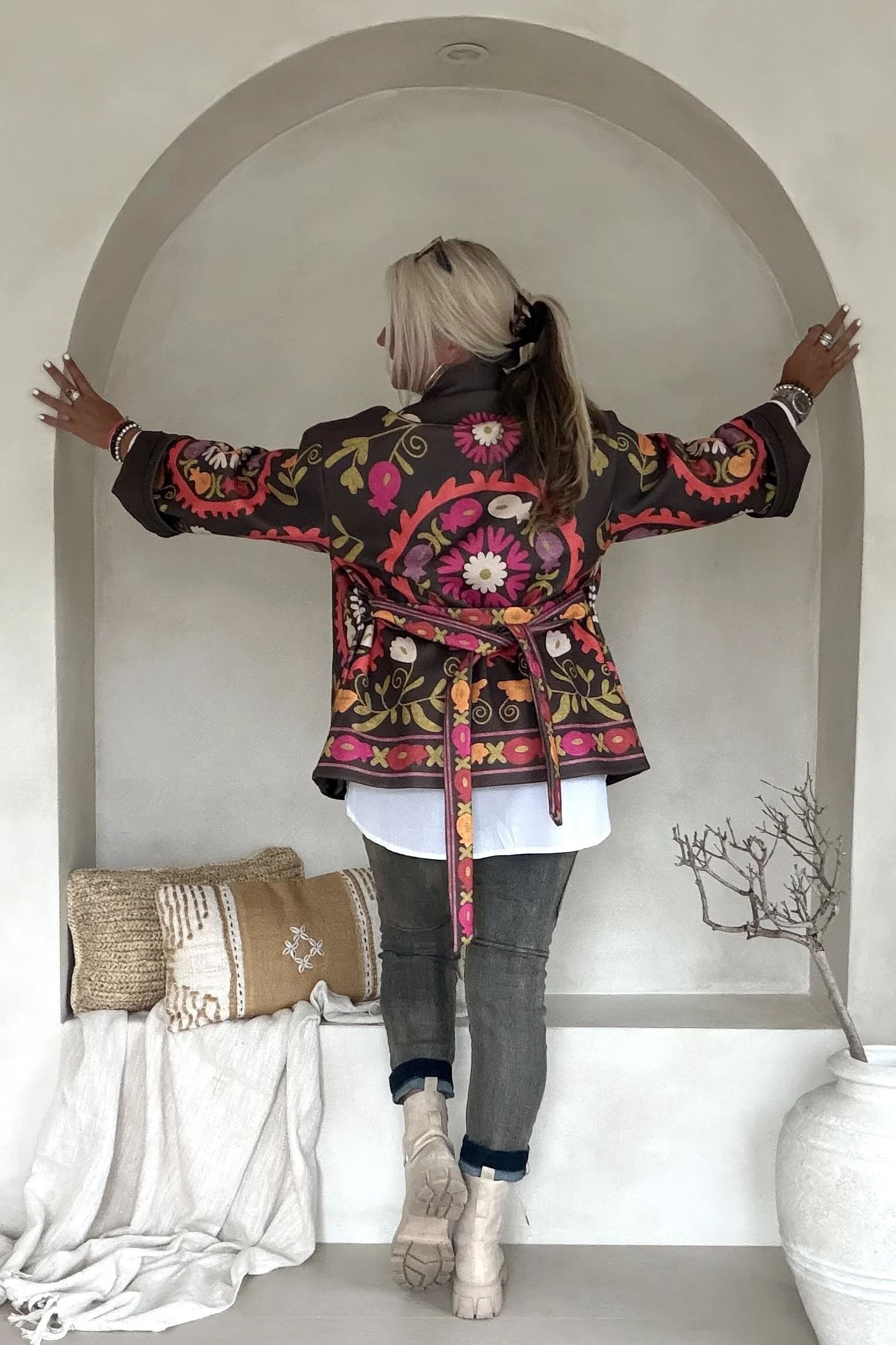 Boho Kimono Jasje Jolijn met vrolijke Print, Bruin. - Afbeelding 7