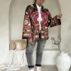 Boho Kimono Jasje Jolijn met vrolijke Print, Bruin.