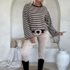 Streep Shirt Sibil met wijde Mouwen, Zwart/Zand.