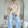 Boho Fake Fur jas Jessie Afghaanse stijl, Beige.