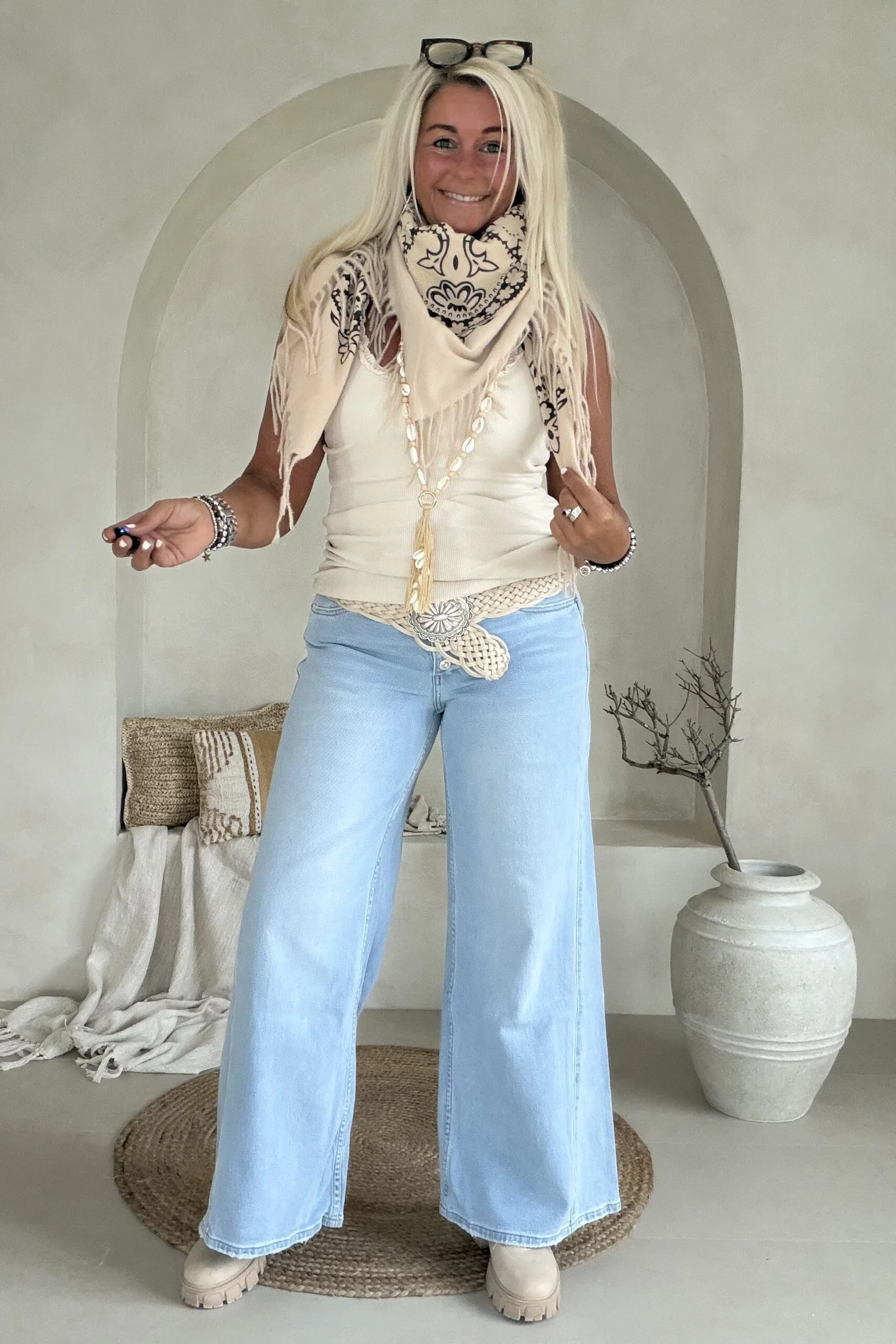 Sjaal Saria met Paisley en Franjes, Beige. - Afbeelding 5