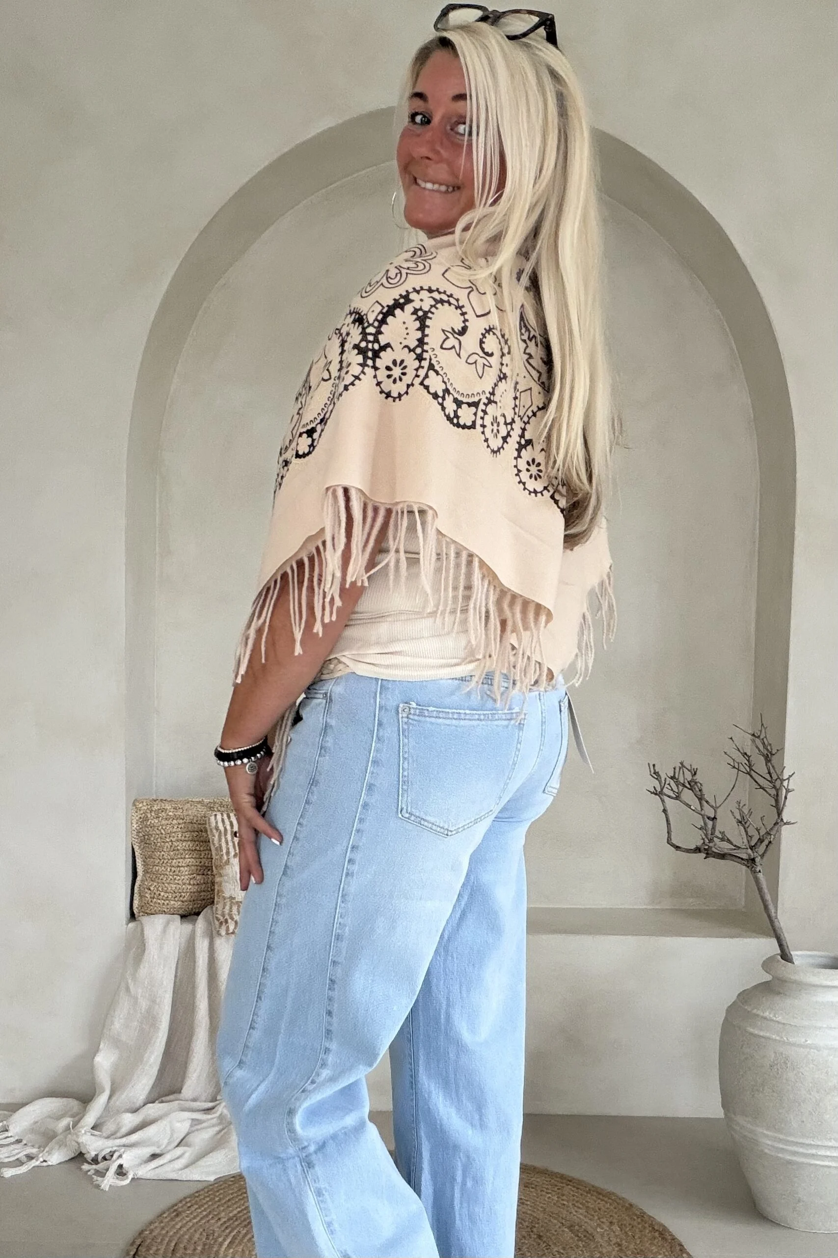 Sjaal Saria met Paisley en Franjes, Beige. - Afbeelding 12