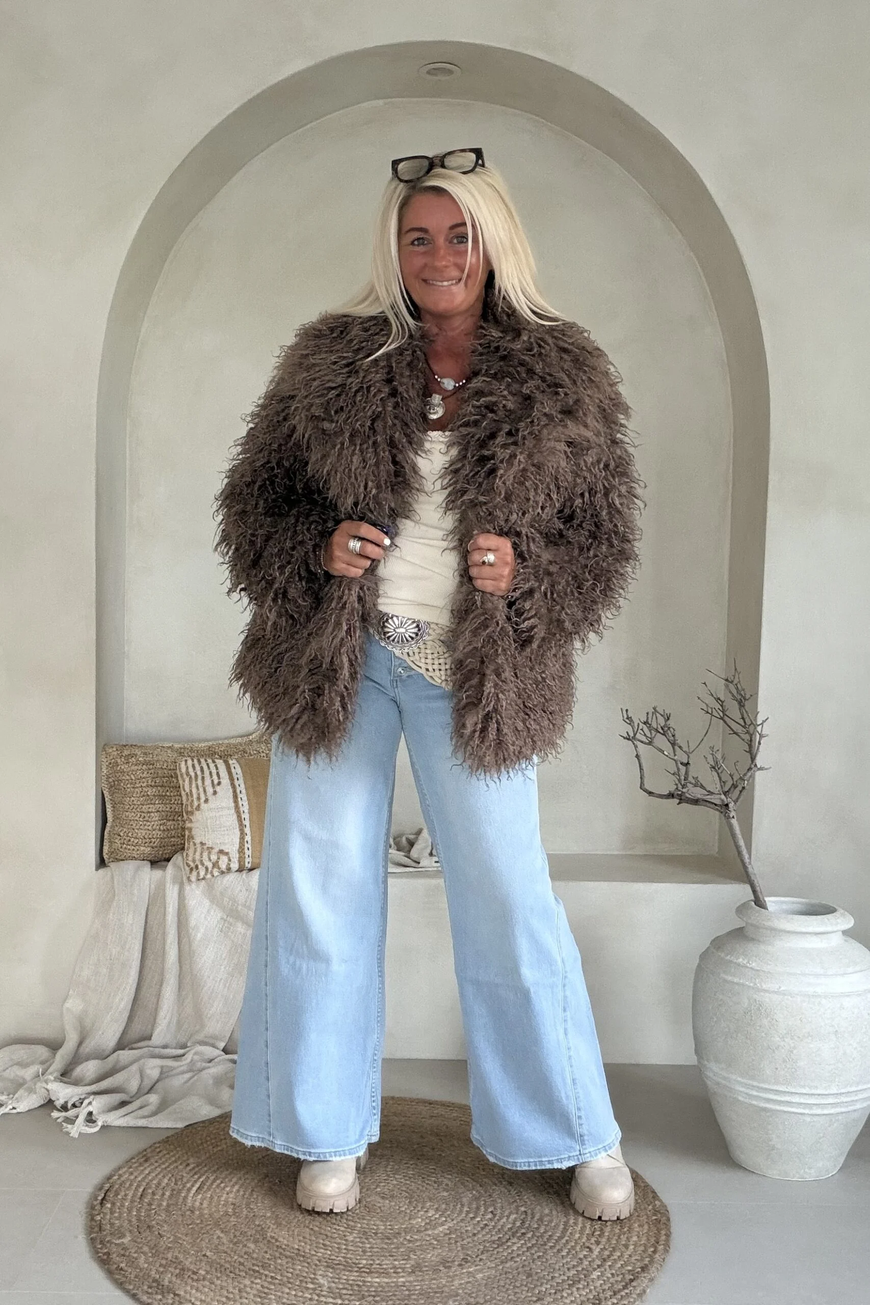 Boho Fake Fur jas Jessie Afghaanse stijl, Mocca Bruin. - Afbeelding 2