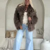 Boho Fake Fur jas Jessie Afghaanse stijl, Mocca Bruin.