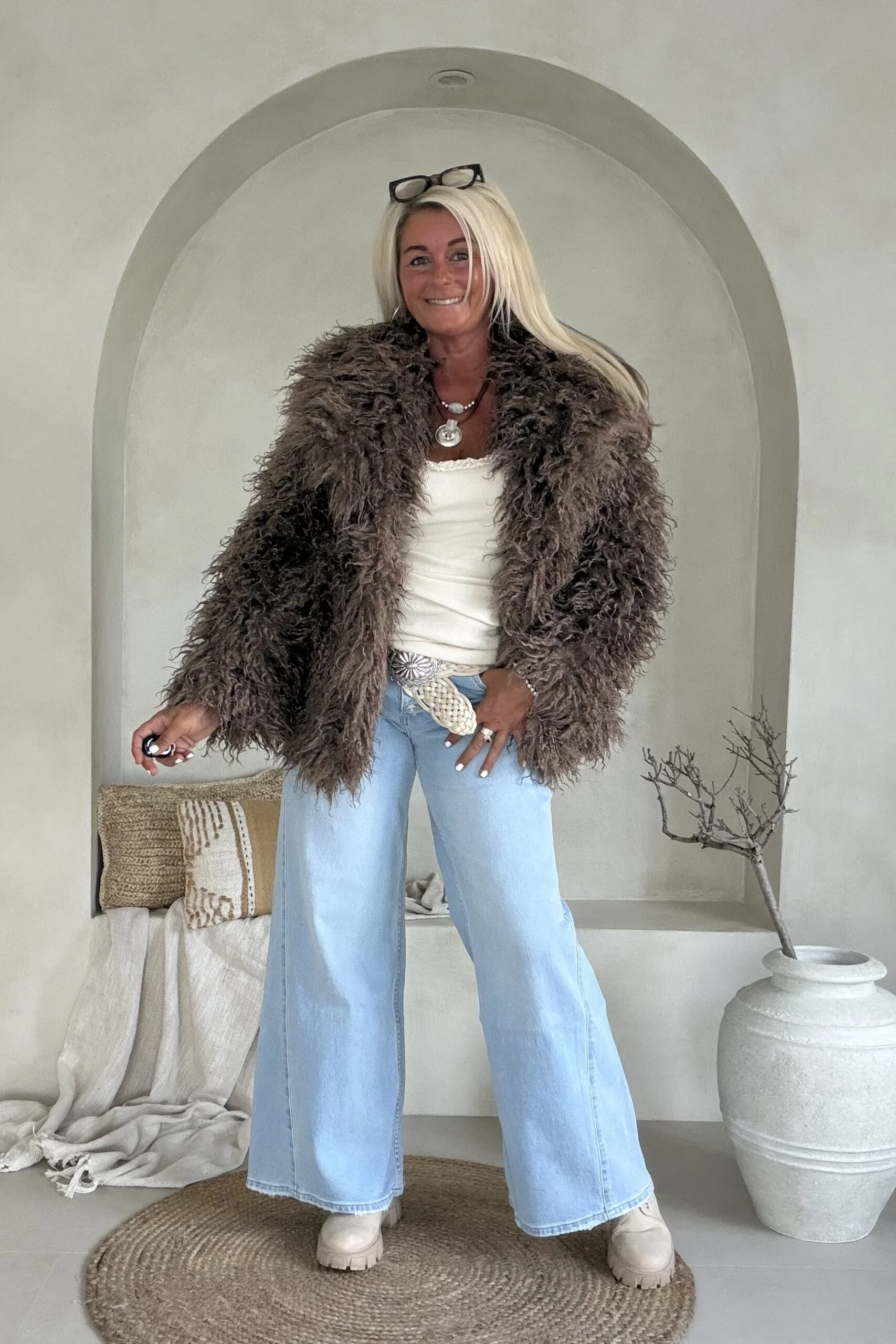 Boho Fake Fur jas Jessie Afghaanse stijl, Mocca Bruin. - Afbeelding 3
