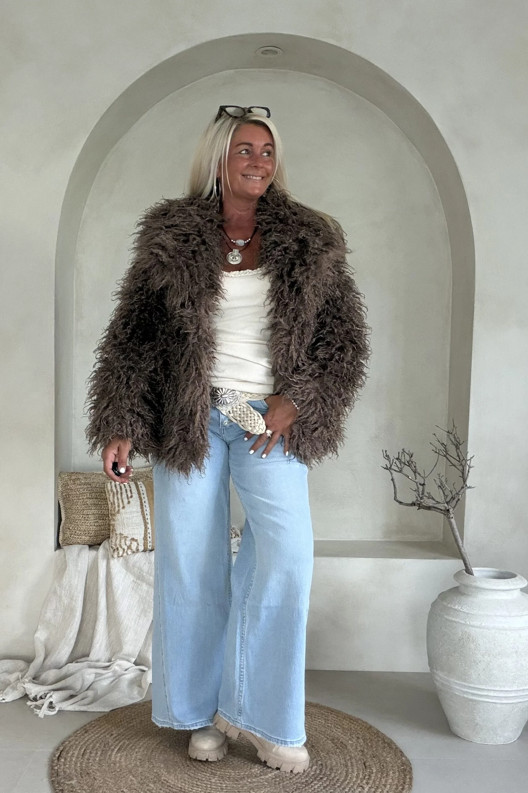Boho Fake Fur jas Jessie Afghaanse stijl, Mocca Bruin. - Afbeelding 6