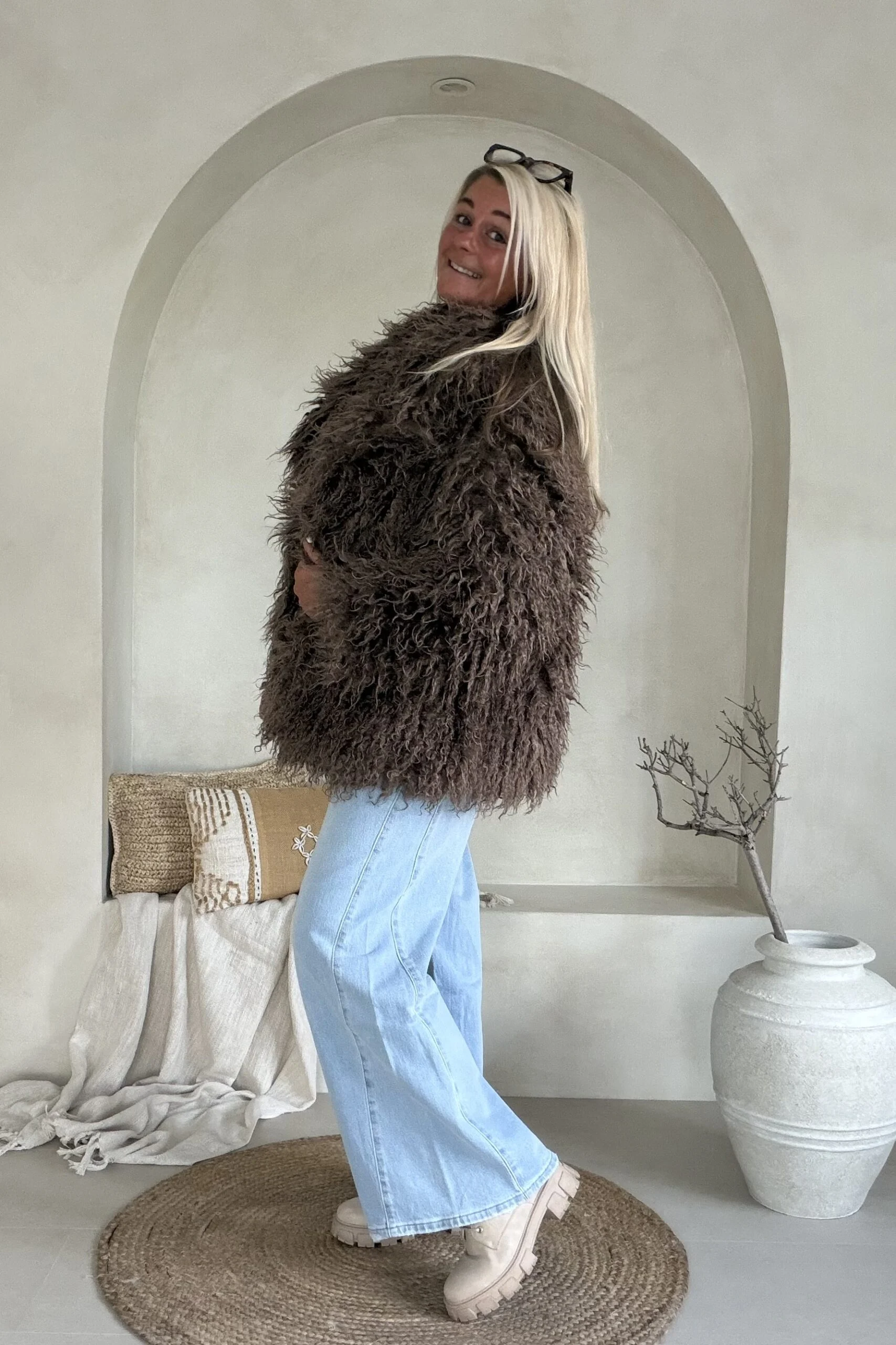 Boho Fake Fur jas Jessie Afghaanse stijl, Mocca Bruin. - Afbeelding 11