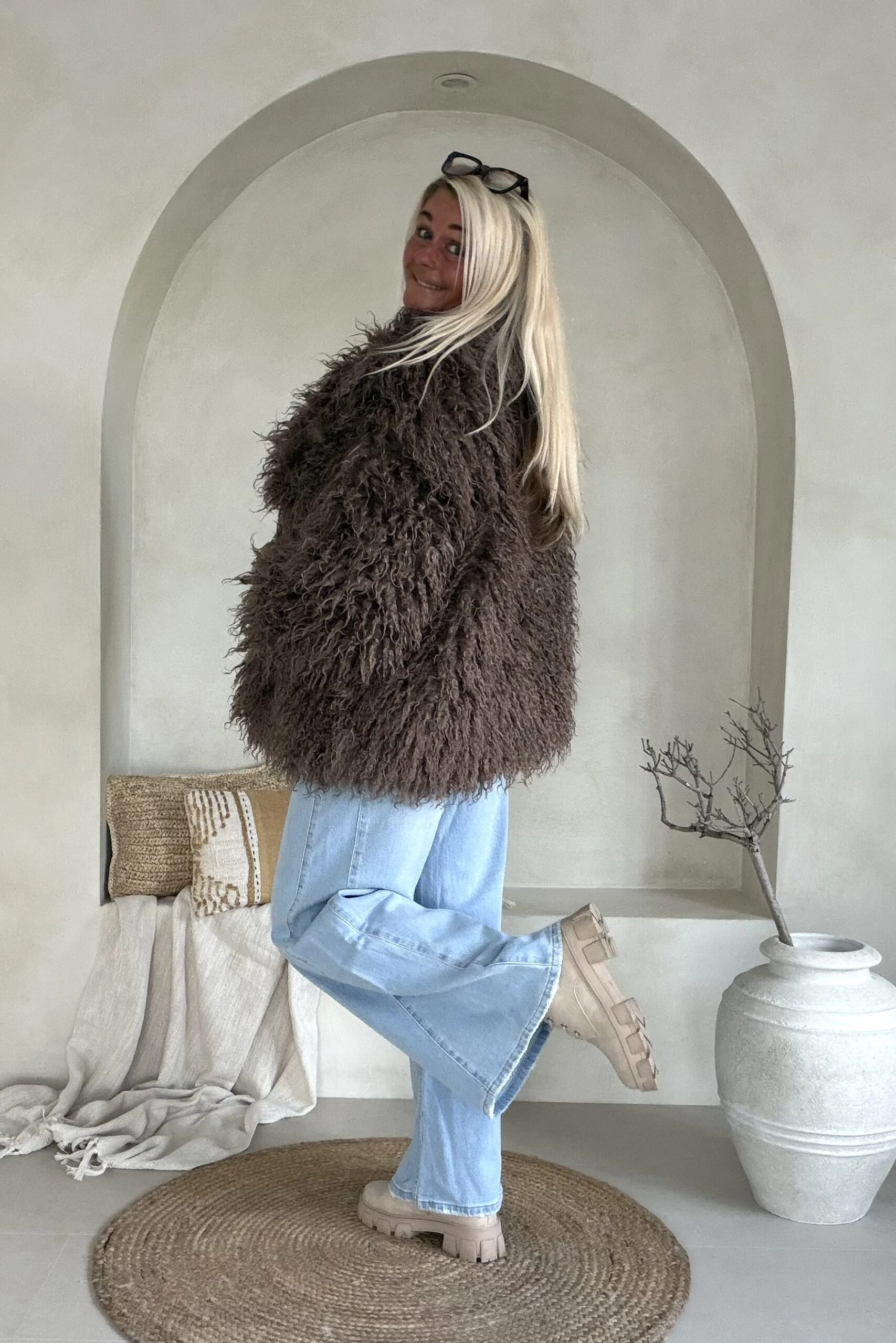 Boho Fake Fur jas Jessie Afghaanse stijl, Mocca Bruin. - Afbeelding 10