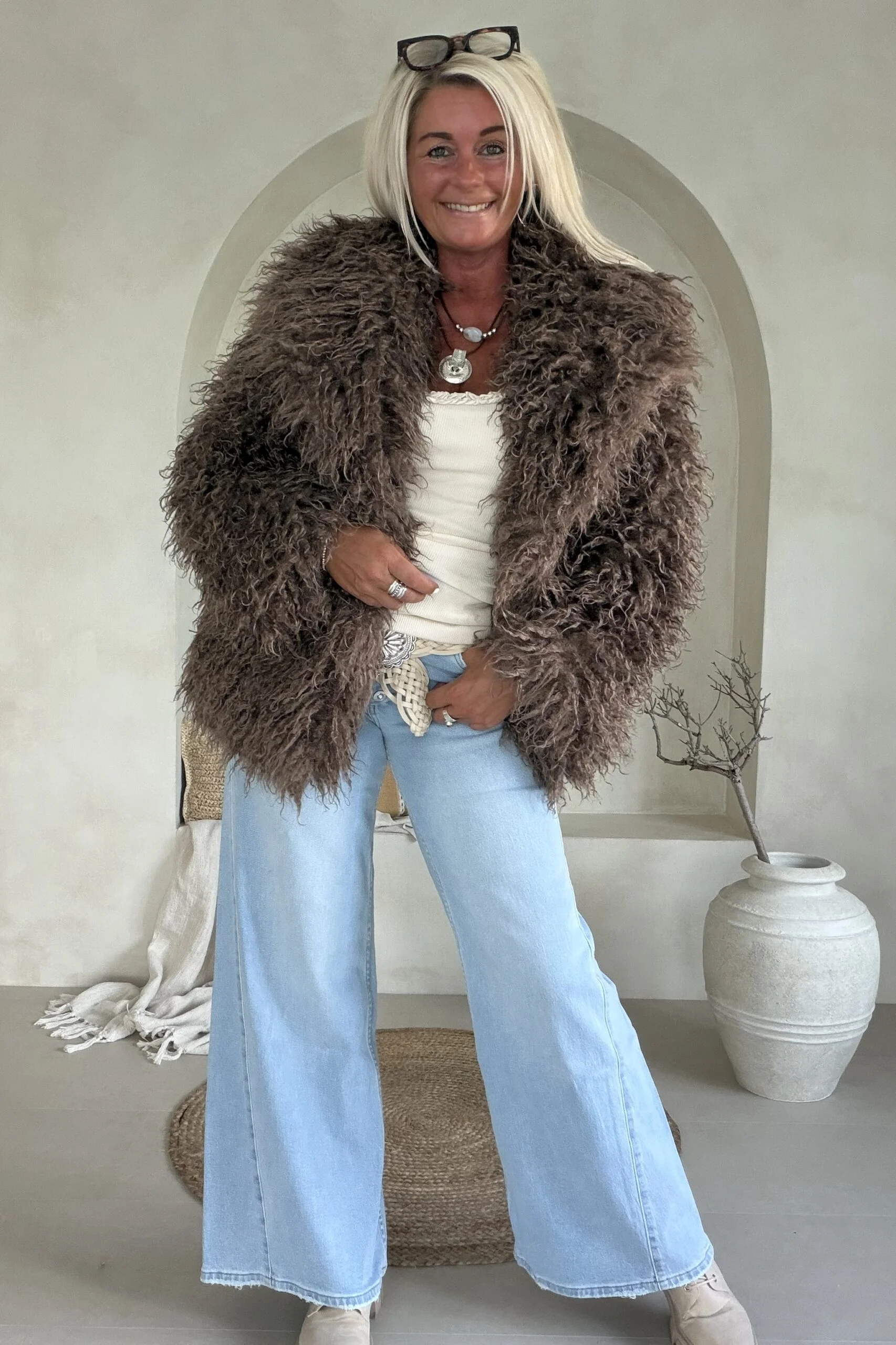 Boho Fake Fur jas Jessie Afghaanse stijl, Mocca Bruin. - Afbeelding 8