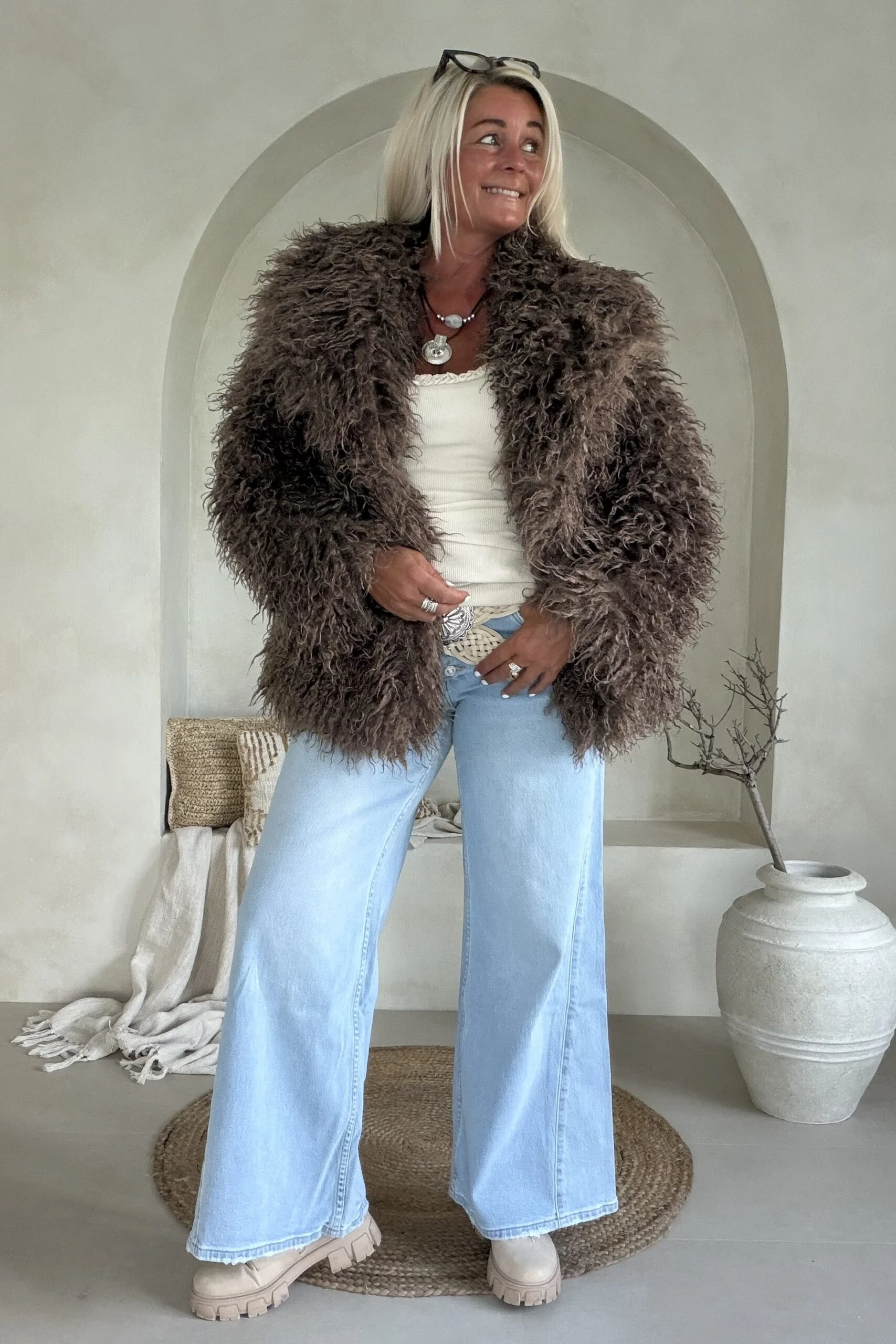 Boho Fake Fur jas Jessie Afghaanse stijl, Mocca Bruin. - Afbeelding 7