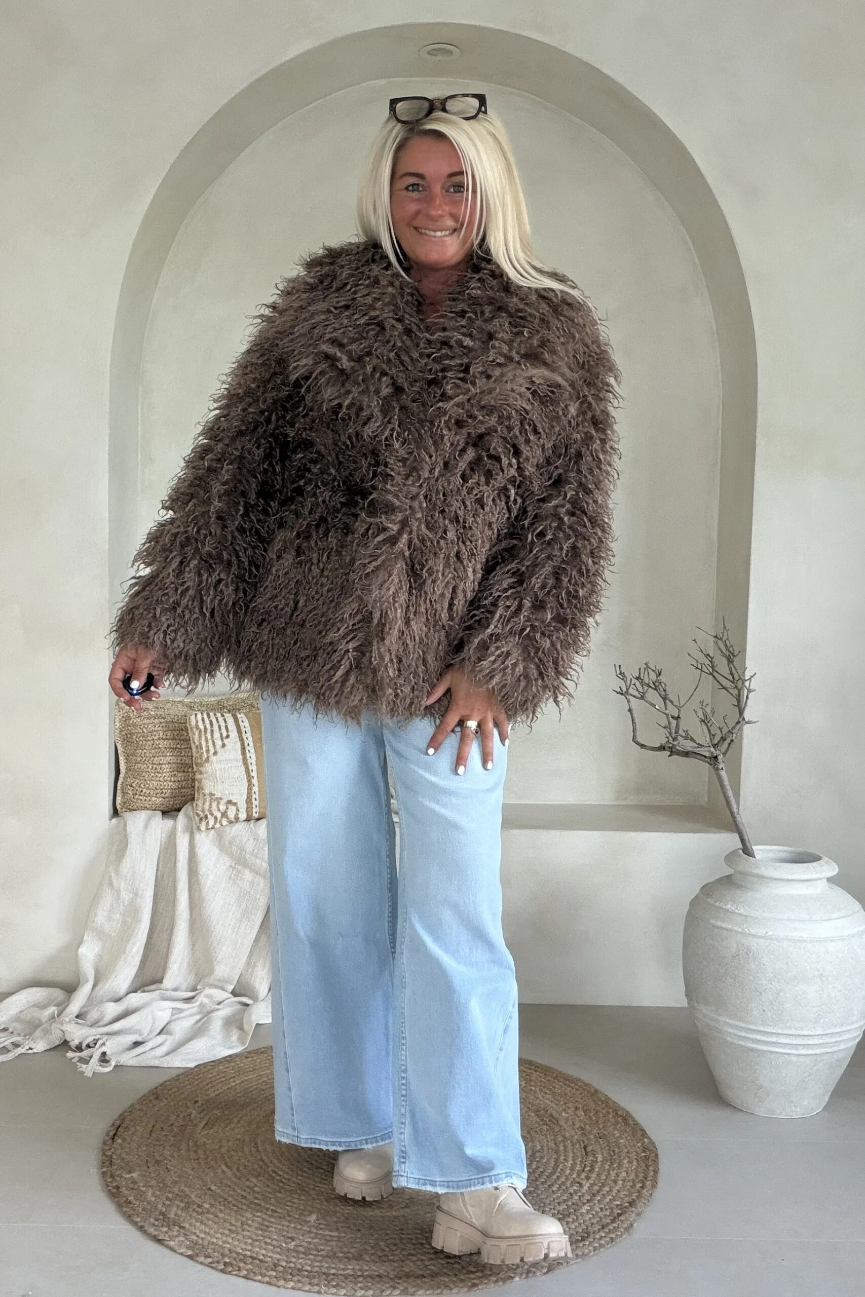 Boho Fake Fur jas Jessie Afghaanse stijl, Mocca Bruin. - Afbeelding 5