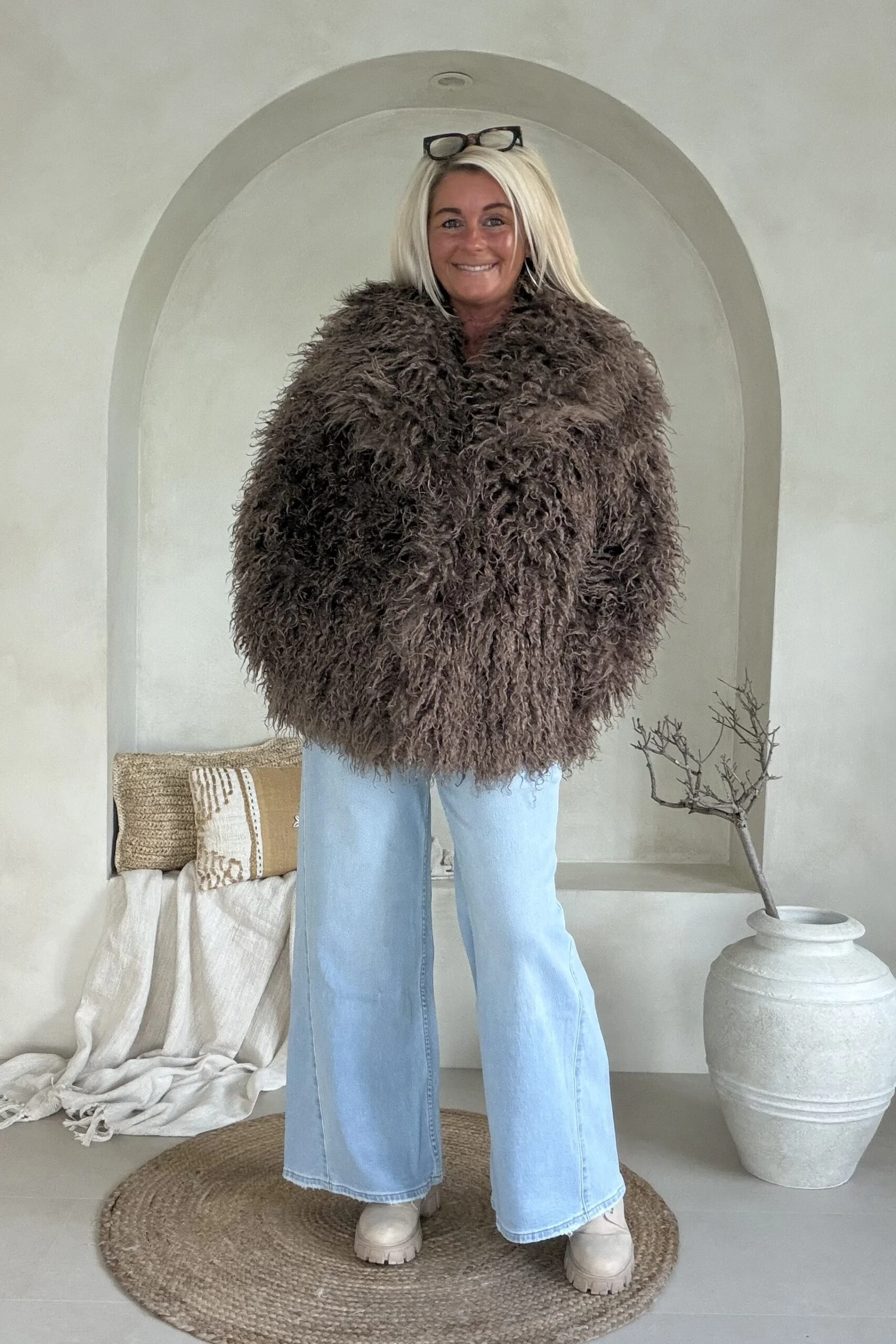 Boho Fake Fur jas Jessie Afghaanse stijl, Mocca Bruin. - Afbeelding 4
