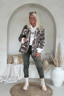 Camo Colbert Cate met opgestroopte mouwen, Groen/Bruin.