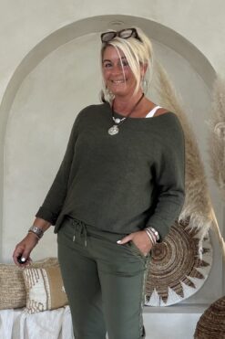 Basic knitwear Trui Tanja, donker Groen.