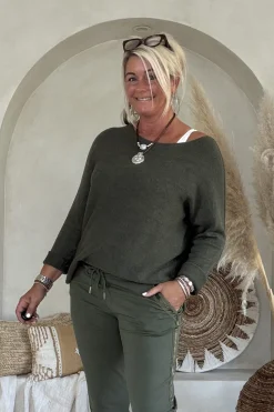 Basic knitwear Trui Tanja, donker Groen.