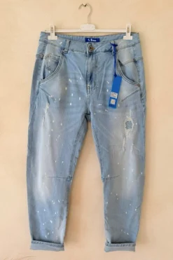 S.Woman Jeans Jola met Stiksels en Spots, Lichtblauw.