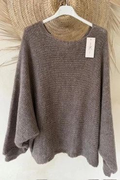 Vleermuis Trui Victoria met ballon mouwen, Taupe