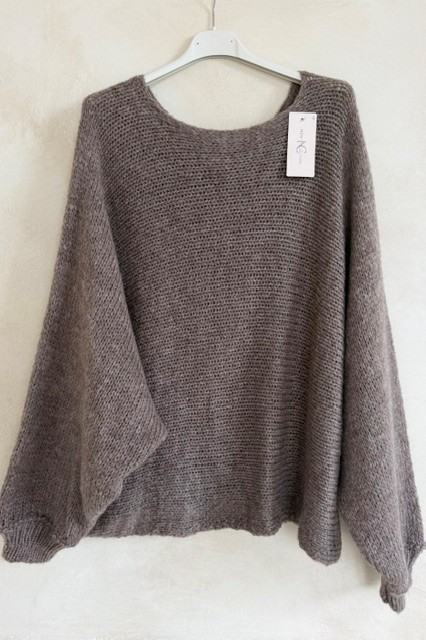 Vleermuis Trui Victoria met ballon mouwen, Taupe - Afbeelding 2