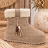 Boho Teddy Boots Tara met kraaltjes, Donker Zand.