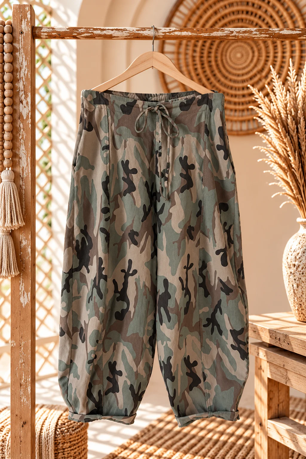 Barrel/Ballon broek Eva met Camo Print en aantrek koord