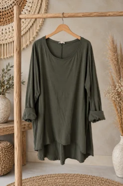 Longsleeve Shirt Mikki Vintage Look, Armygroen.