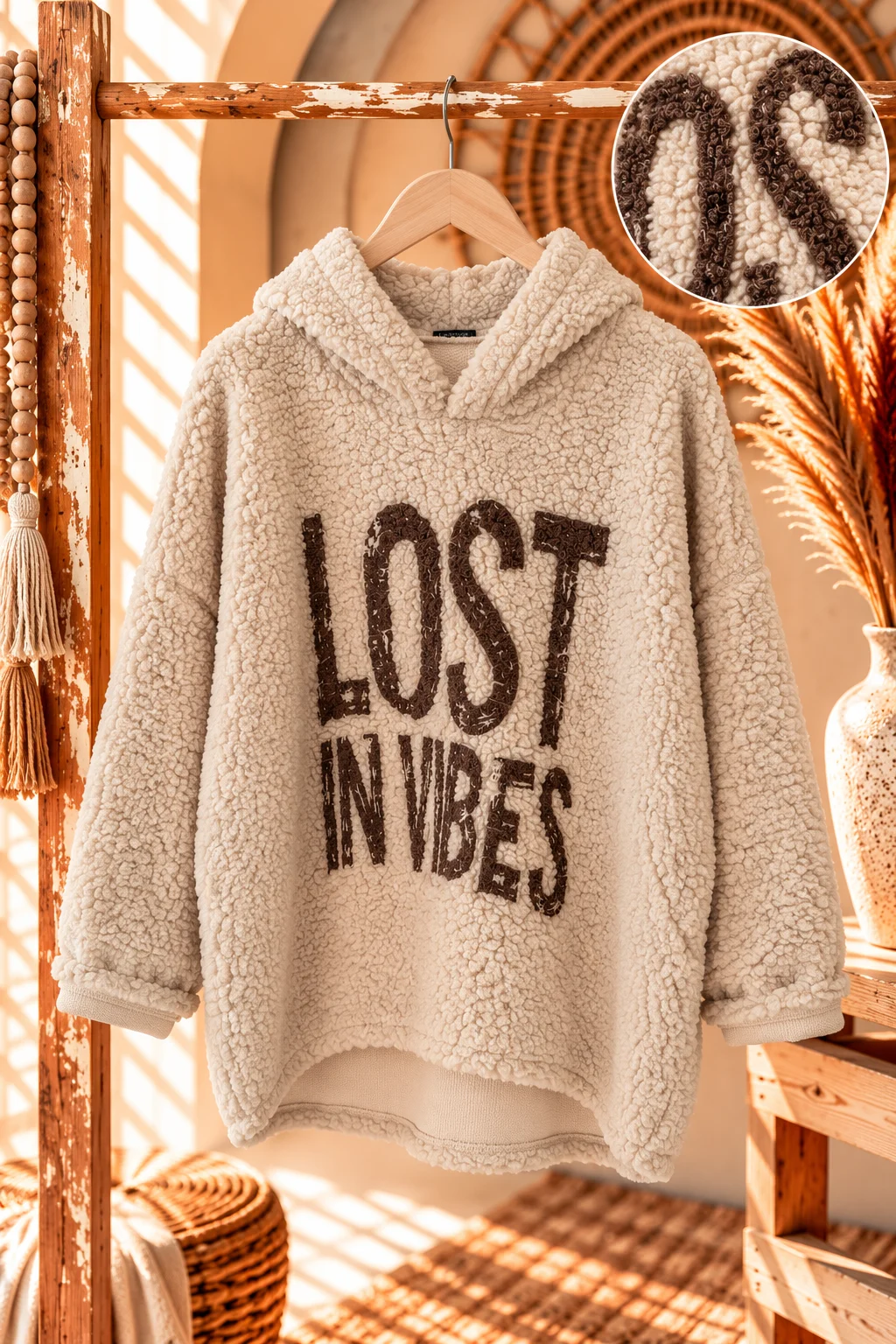Comfy Teddy Hoodie Maëlle, Licht Zand. - Afbeelding 2