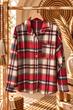 Houthakkers Blouse Hanna Ruit, Rood tinten.