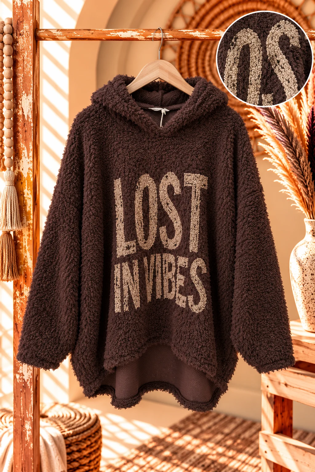 Comfy Teddy Hoodie Maëlle, Donker Bruin.