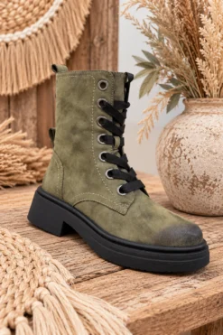 Bikerboots Bodil Vintage look, Army groen.