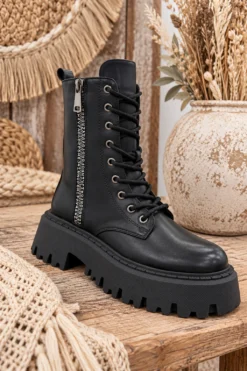 Chunky Bikerboots Raven, Zwart.