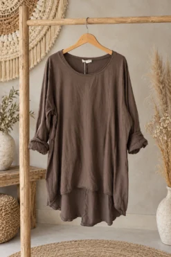 Longsleeve Shirt Mikki Vintage Look, Mocca Bruin.