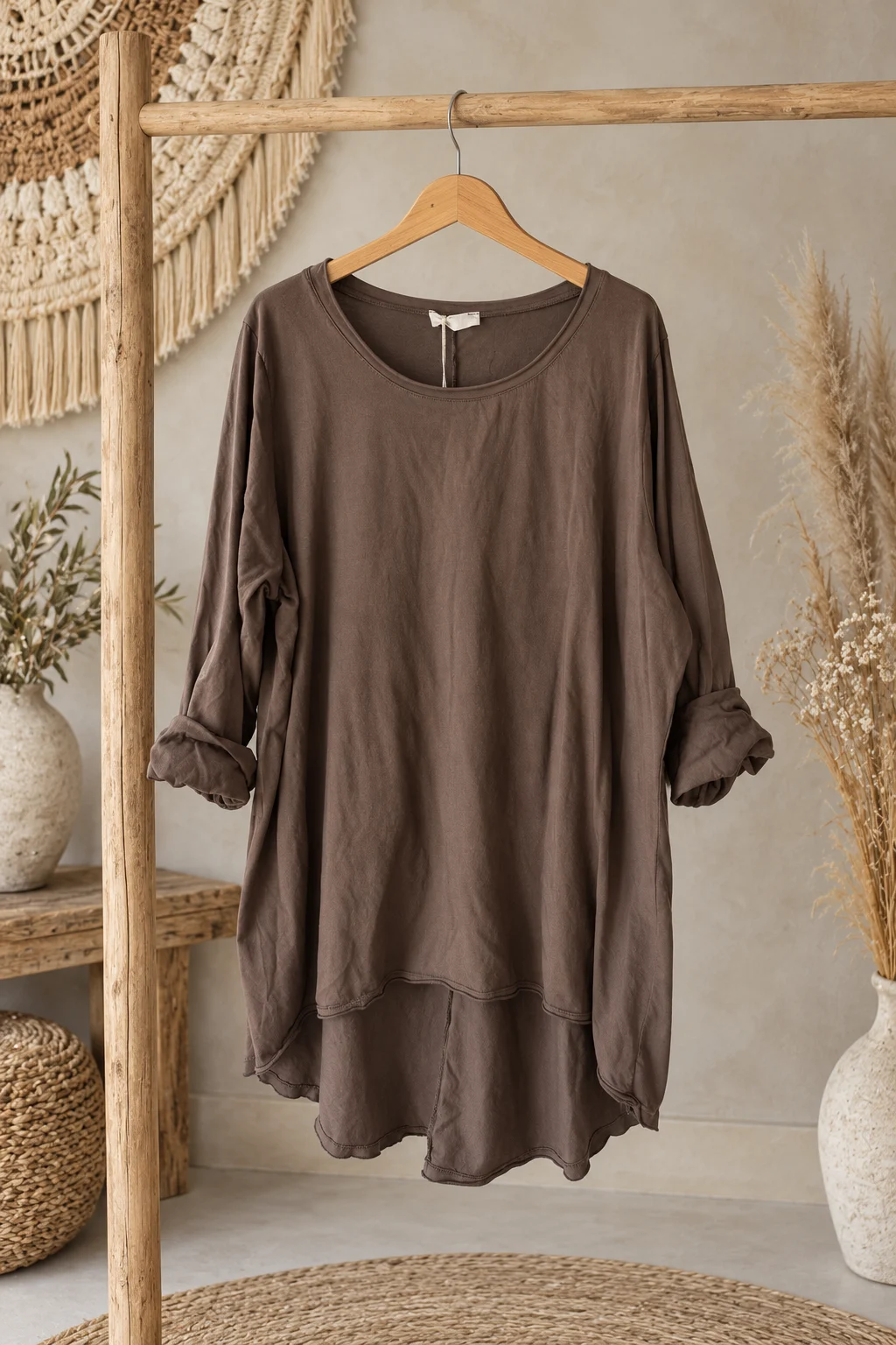 Longsleeve Shirt Mikki Vintage Look, Mocca Bruin.
