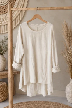 Longsleeve Shirt Mikki Vintage Look, Licht Zand.