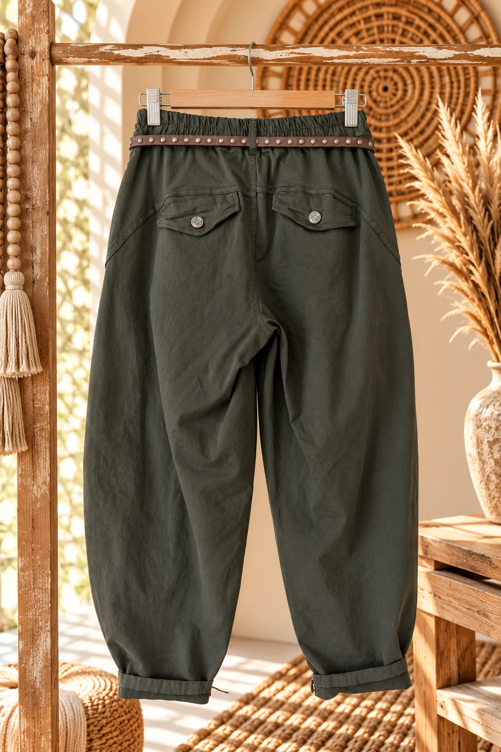 Barrel/ Ballon broek Brianna, Donker Groen. - Afbeelding 3