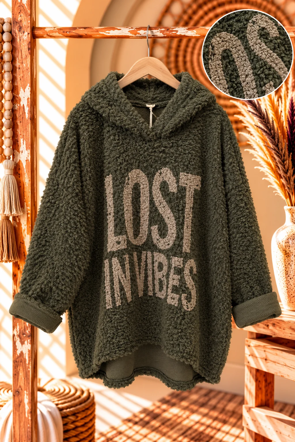 Comfy Teddy Hoodie Maëlle, Army.