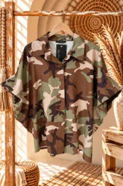 Blouse Pofmouw Pleun Camouflage, Bruin/Groen tinten.