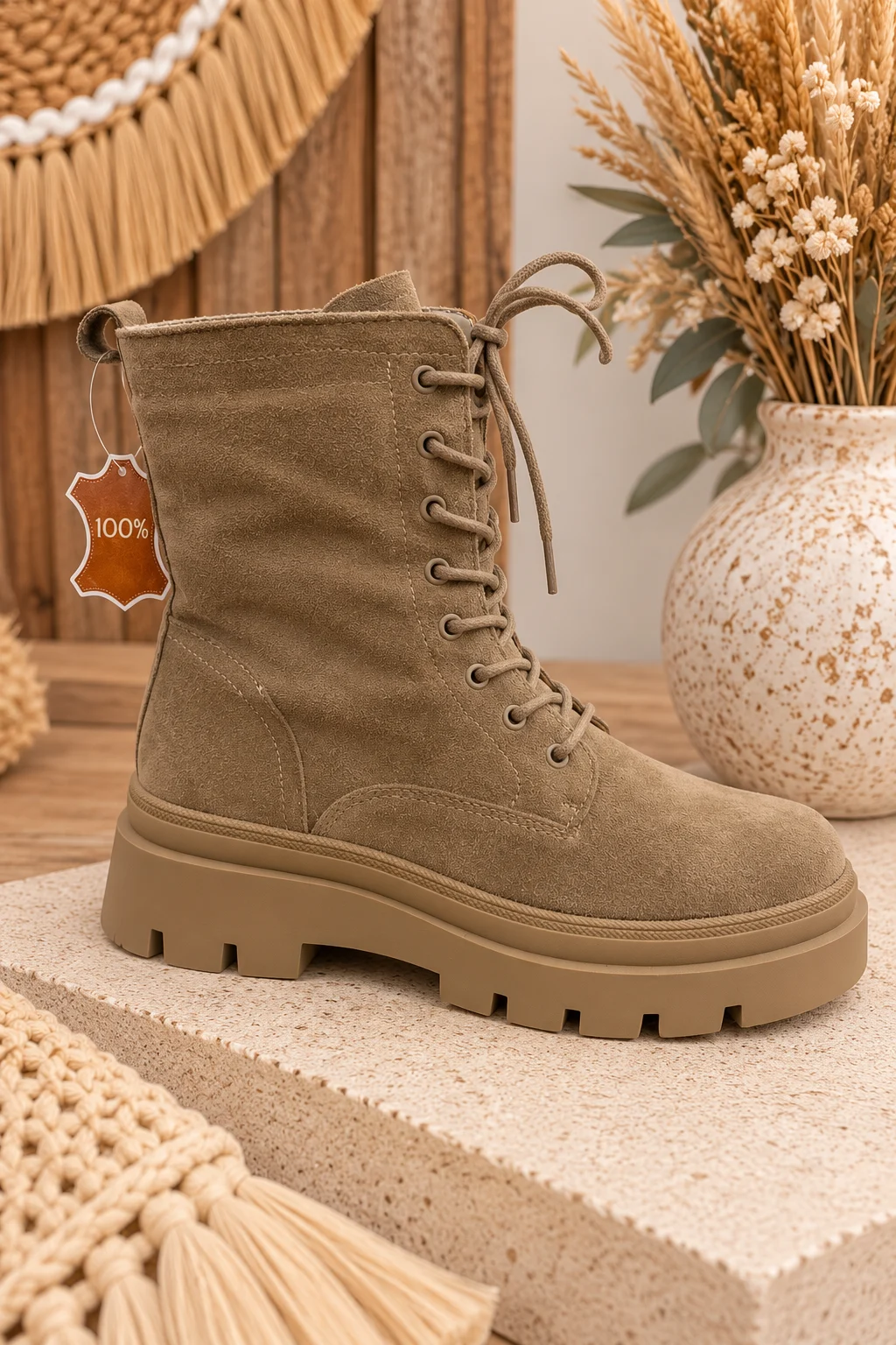 Bikerboots Dani Echt Suede, Taupe
