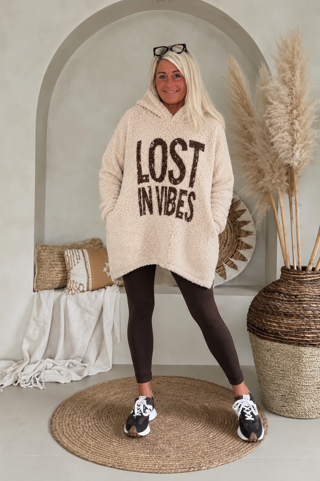 Comfy Teddy Hoodie Maëlle, Licht Zand.