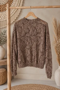 Kanten Blouson Top Rosalie, Taupe.