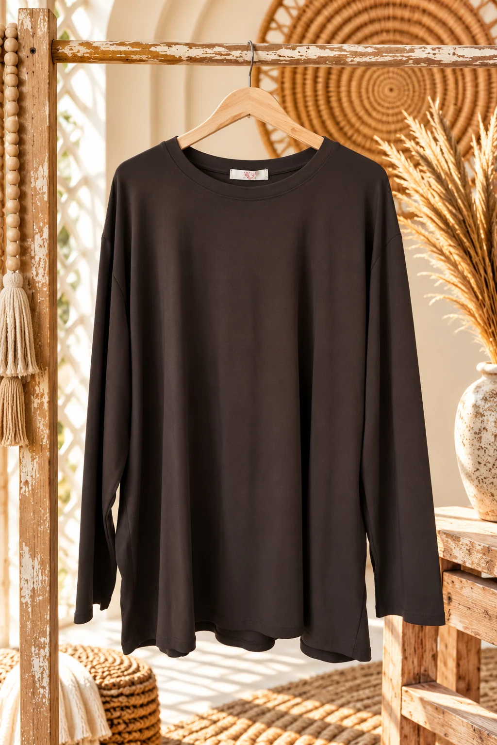 Basic Longsleeve Shirt Yet, Donker Bruin.