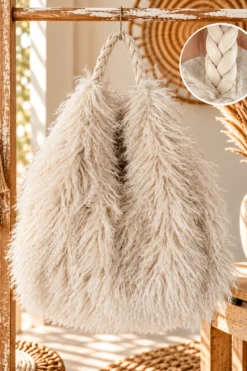 Fluffy Tas Fien, Afghaanse Boho stijl, Creme.