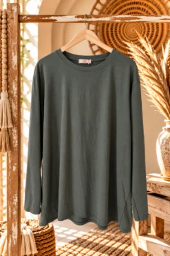 Basic Longsleeve Shirt Yet, Donker Groen.