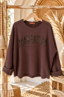 Sweater Malou Manhattan, Donker Bruin.