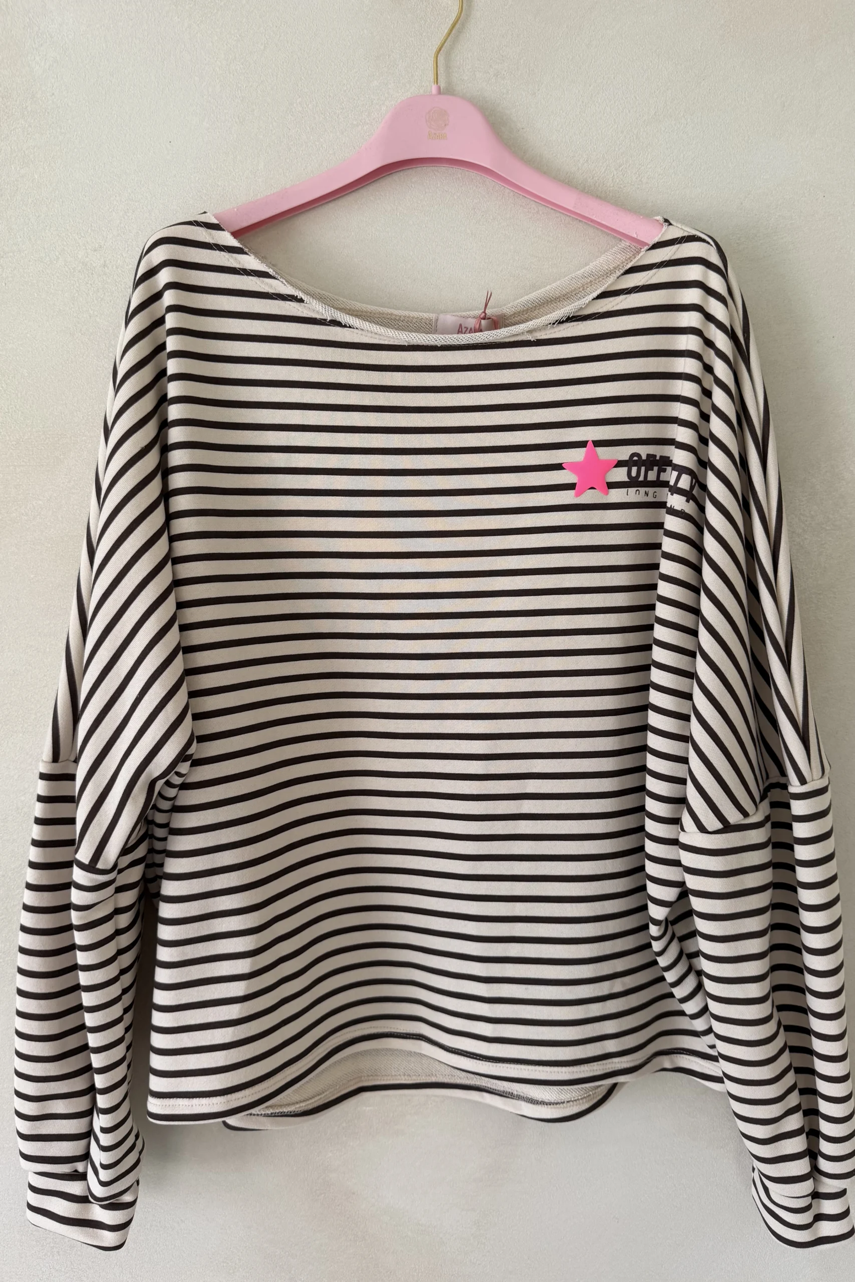 Sweat Lina "Long Weekend" Streep, Ecru/Bruin. - Afbeelding 3